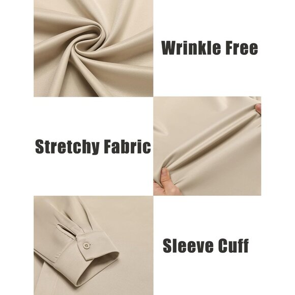 Khaki Men's Long Sleeve Wrinkle Free Casual Button Down Untucked Dress Shirt - Picture 5 of 6